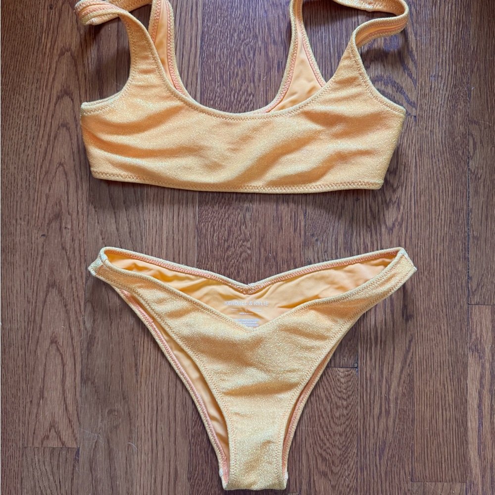 Kendall & Kylie Yellow Sparkle Bikini Set Small